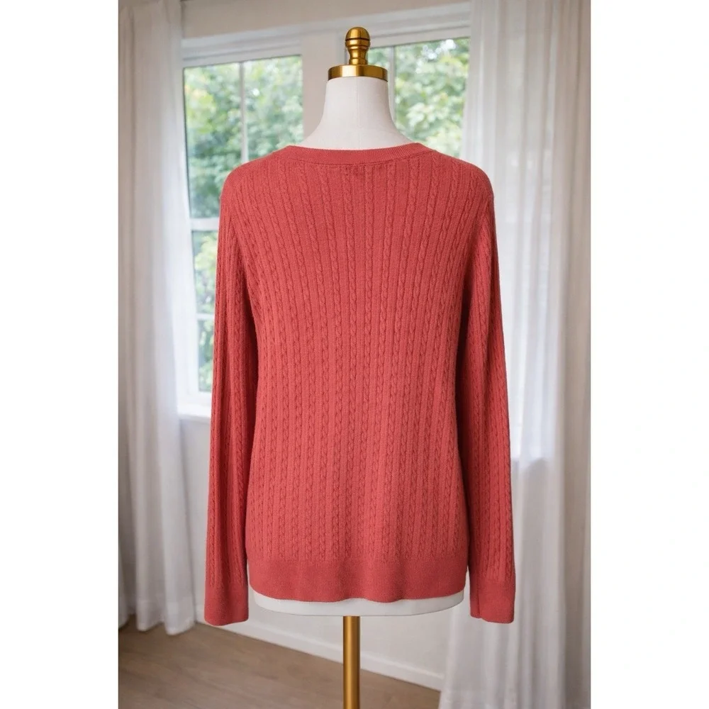 Banana Republic Cable Knit Sweater Coral Pink Jumper Round Neck Pullover Size‎ M